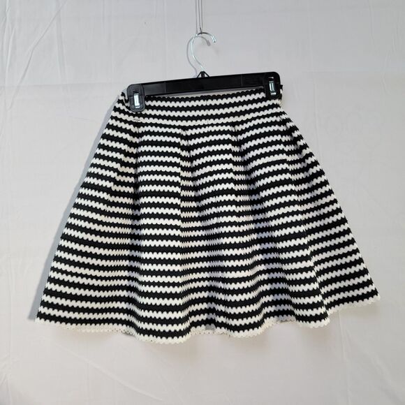 Express Black and White Stripes Skirt Pleated Short Circle Skater Size XS - Picture 2 of 6